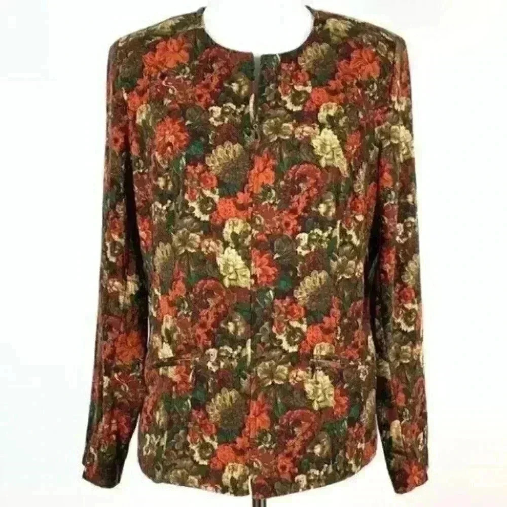 Vtg Elementz blazer M floral jacket with pockets